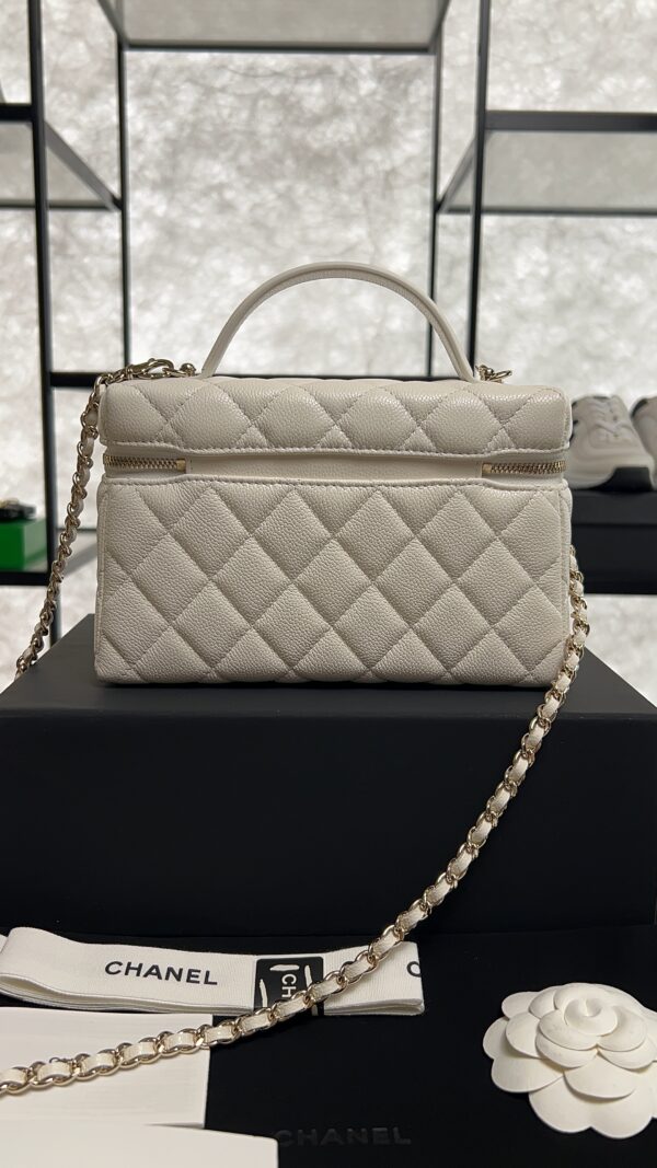 Chanel Top Handle Long Vanity White Caviar Light Gold