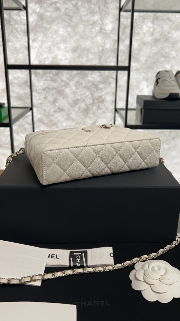 Chanel Top Handle Long Vanity White Caviar Light Gold