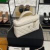 Chanel Top Handle Long Vanity White Caviar Light Gold