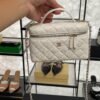 Chanel Top Handle Long Vanity White Caviar Light Gold