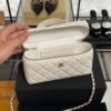 Chanel Top Handle Long Vanity White Caviar Light Gold