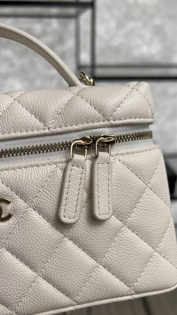 Chanel Top Handle Long Vanity White Caviar Light Gold