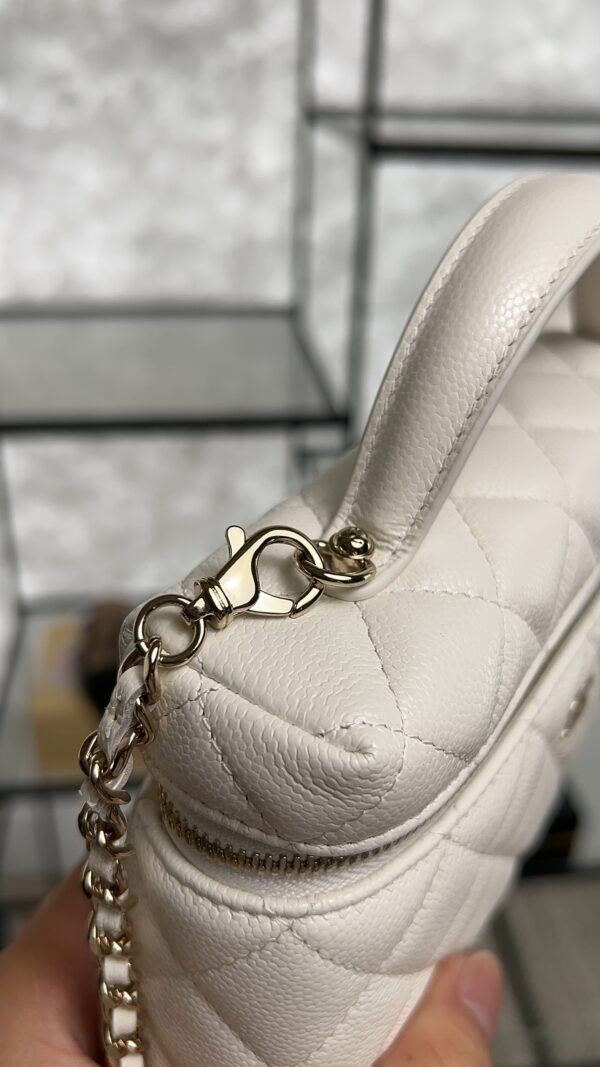 Chanel Top Handle Long Vanity White Caviar Light Gold