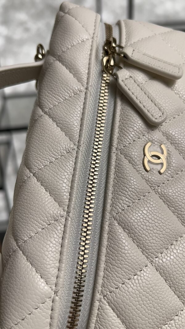Chanel Top Handle Long Vanity White Caviar Light Gold