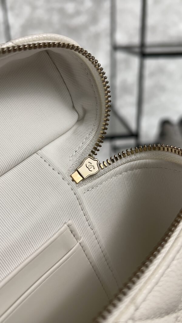Chanel Top Handle Long Vanity White Caviar Light Gold