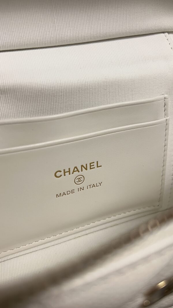 Chanel Top Handle Long Vanity White Caviar Light Gold