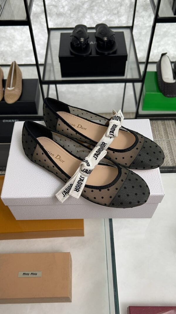 Dior Black Mesh And Canvas D Mary Jane Flats