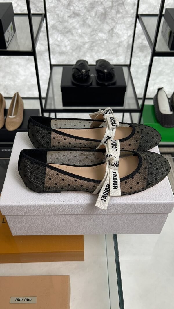 Dior Black Mesh And Canvas D Mary Jane Flats