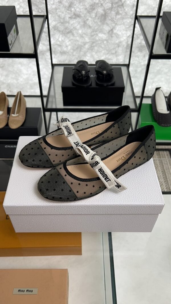 Dior Black Mesh And Canvas D Mary Jane Flats
