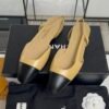 Chanel Goatskin Grosgrain Cap Toe CC Slingback Sandals Beige Black