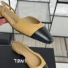 Chanel Goatskin Grosgrain Cap Toe CC Slingback Sandals Beige Black
