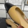Chanel Goatskin Grosgrain Cap Toe CC Slingback Sandals Beige Black