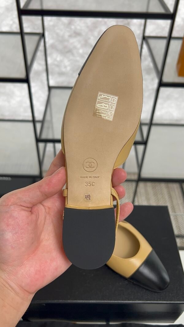 Chanel Goatskin Grosgrain Cap Toe CC Slingback Sandals Beige Black