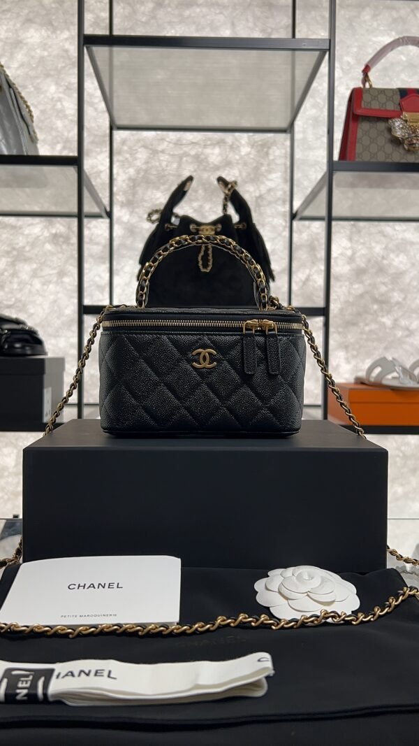 CHANEL Long Vanity with chain Grained Calfskin, Black