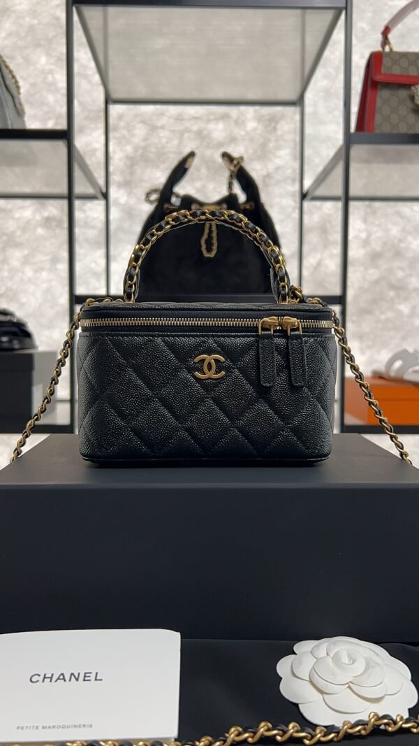CHANEL Long Vanity with chain Grained Calfskin, Black
