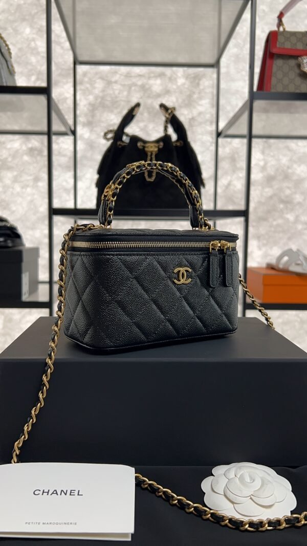 CHANEL Long Vanity with chain Grained Calfskin, Black
