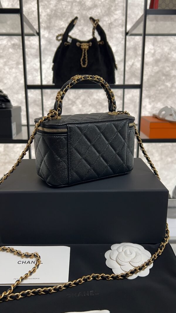 CHANEL Long Vanity with chain Grained Calfskin, Black