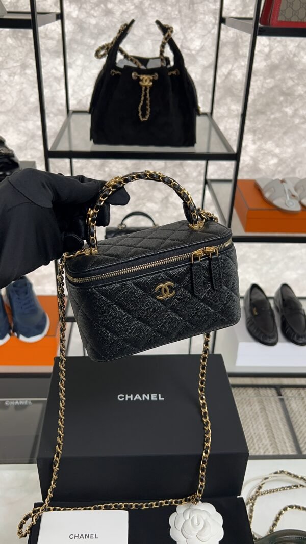 CHANEL Long Vanity with chain Grained Calfskin, Black