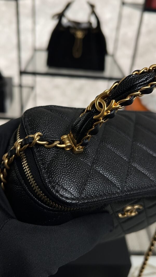 CHANEL Long Vanity with chain Grained Calfskin, Black