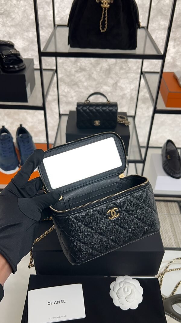 CHANEL Long Vanity with chain Grained Calfskin, Black