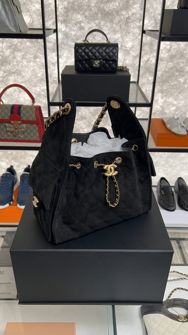 Chanel Small 25 Handbag Black Suede Quilted