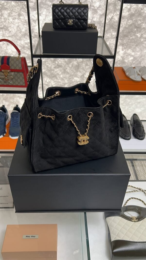 Chanel Small 25 Handbag Black Suede Quilted