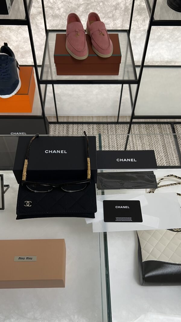 Chanel Cat Eye Eyeglasses Frame: Acetate & Chain, Dark Tortoise