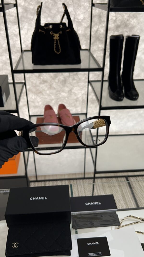 Chanel Cat Eye Eyeglasses Frame: Acetate & Chain, Dark Tortoise