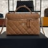 Chanel Top Handle Long Vanity Dark Brown Caviar Light Gold