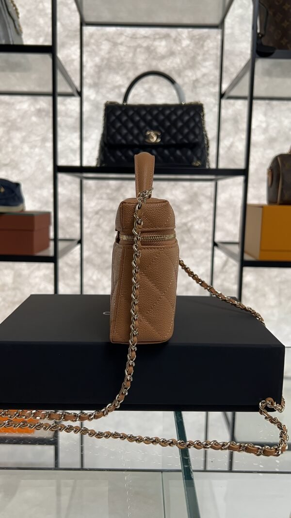 Chanel Top Handle Long Vanity Dark Brown Caviar Light Gold