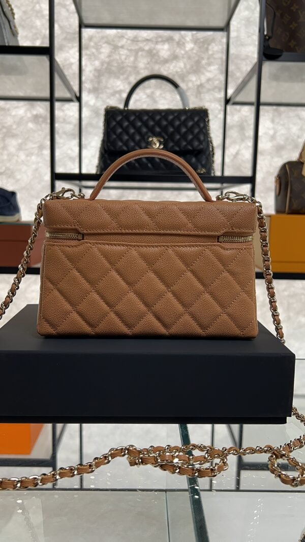 Chanel Top Handle Long Vanity Dark Brown Caviar Light Gold