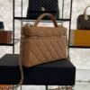 Chanel Top Handle Long Vanity Dark Brown Caviar Light Gold
