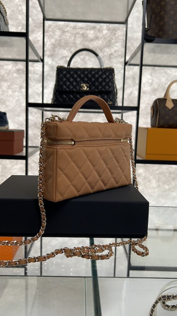 Chanel Top Handle Long Vanity Dark Brown Caviar Light Gold