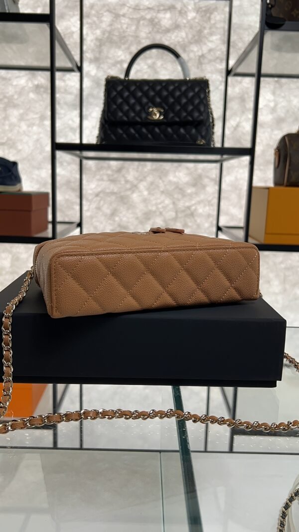 Chanel Top Handle Long Vanity Dark Brown Caviar Light Gold