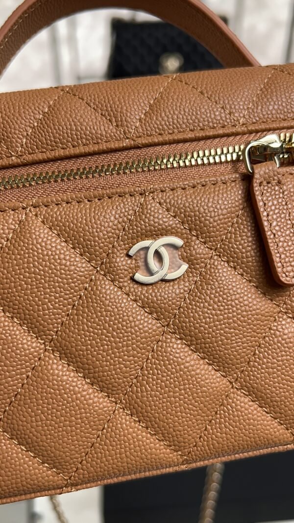 Chanel Top Handle Long Vanity Dark Brown Caviar Light Gold