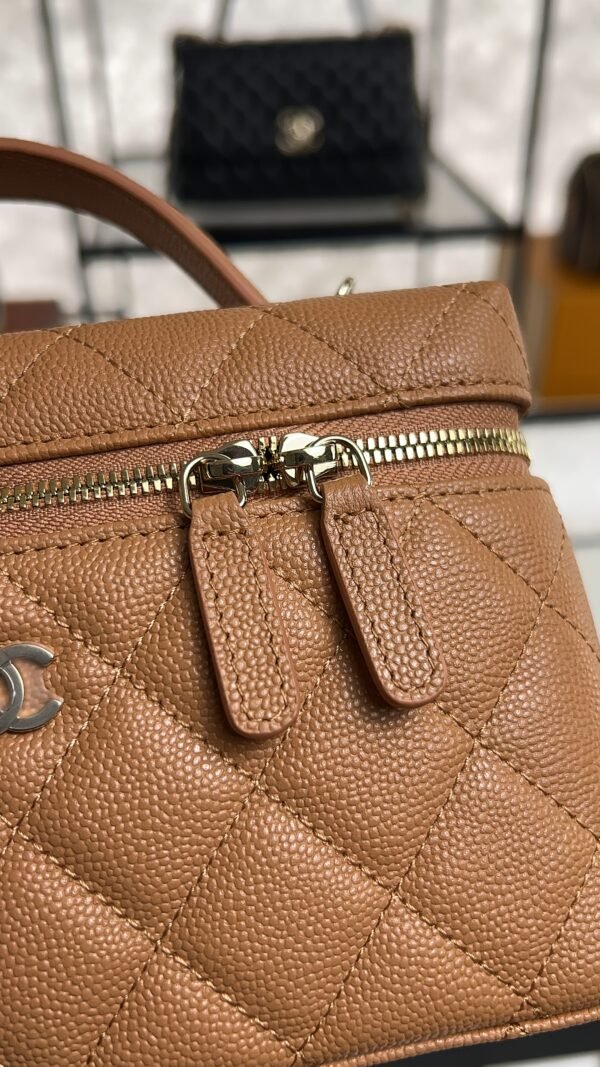 Chanel Top Handle Long Vanity Dark Brown Caviar Light Gold