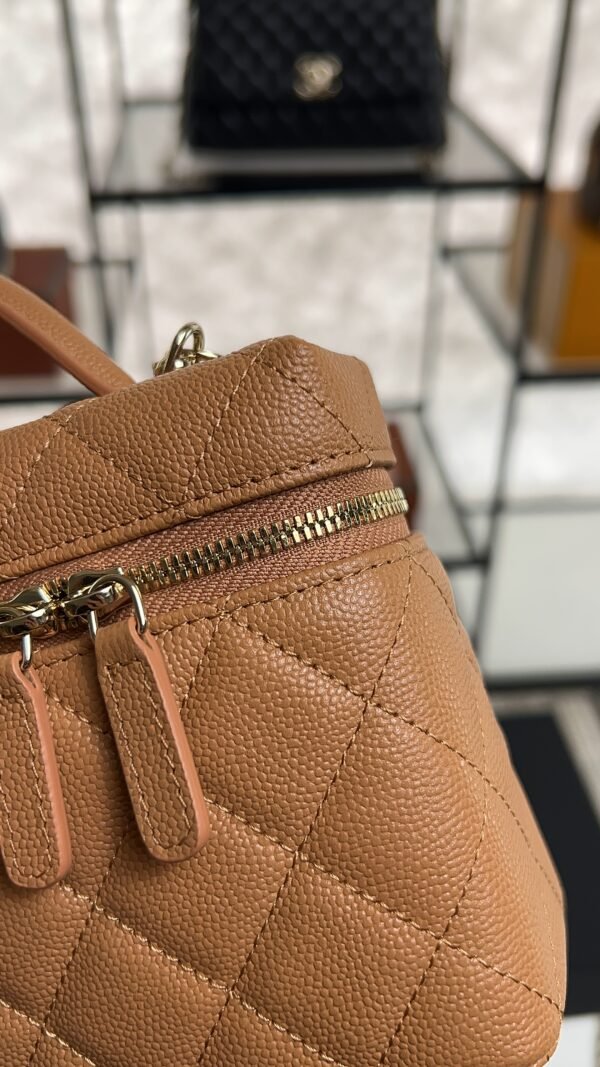 Chanel Top Handle Long Vanity Dark Brown Caviar Light Gold