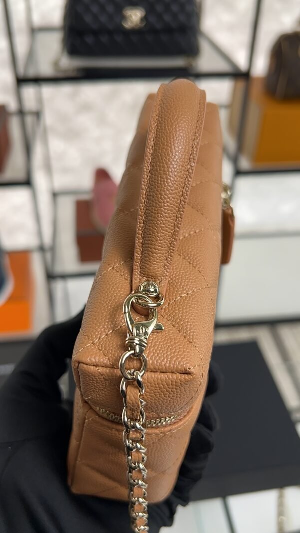 Chanel Top Handle Long Vanity Dark Brown Caviar Light Gold
