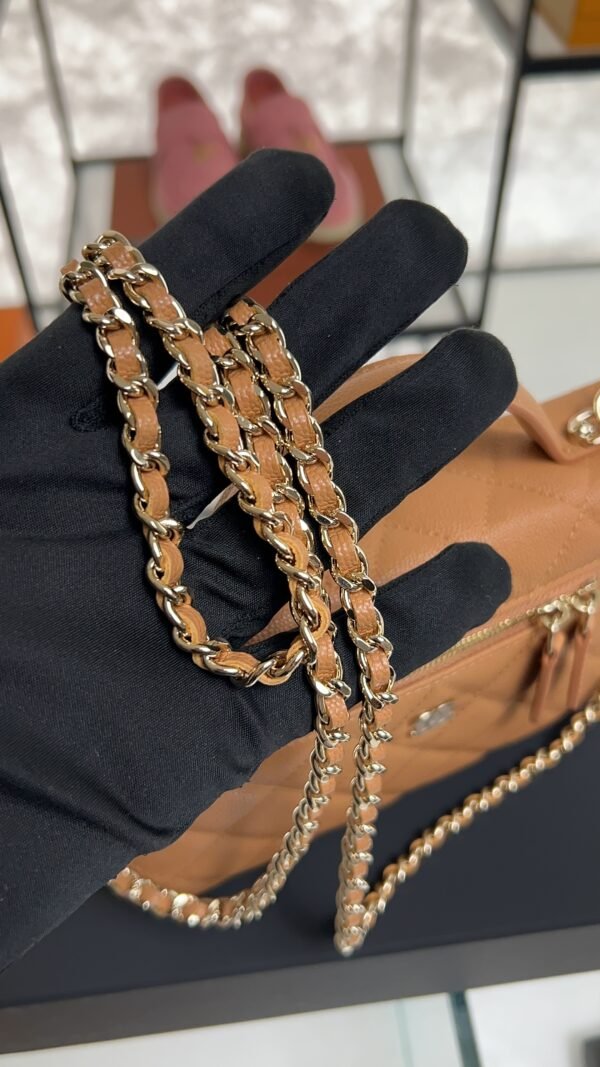 Chanel Top Handle Long Vanity Dark Brown Caviar Light Gold
