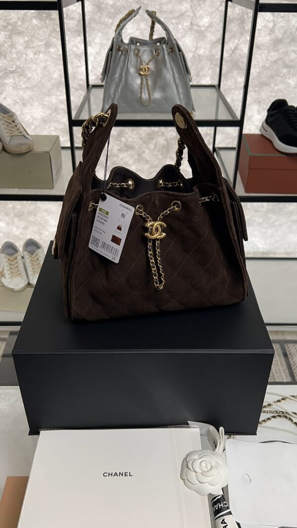 Chanel Small 25 Handbag Brown Suede Quilted