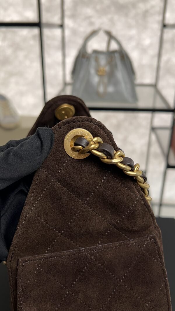 Chanel Small 25 Handbag Brown Suede Quilted
