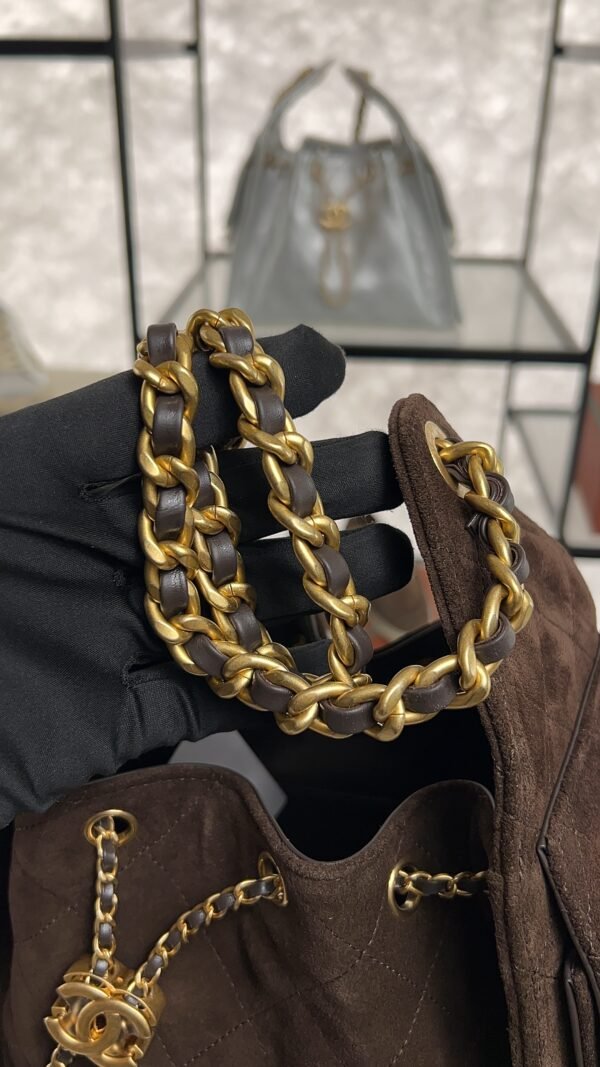 Chanel Small 25 Handbag Brown Suede Quilted