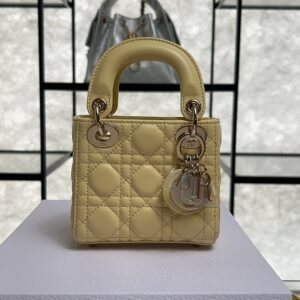 Dior Lambskin Cannage Micro Lady Dior Soft Yellow