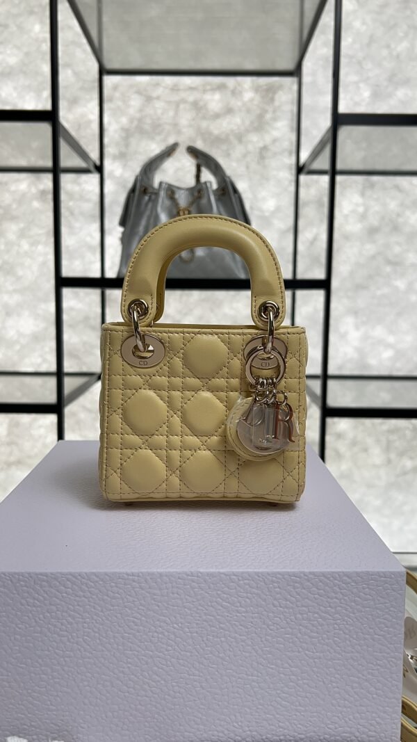 Dior Lambskin Cannage Micro Lady Dior Soft Yellow