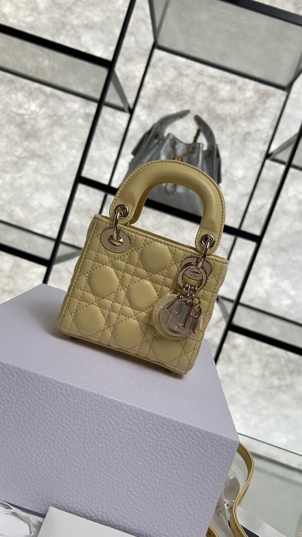 Dior Lambskin Cannage Micro Lady Dior Soft Yellow