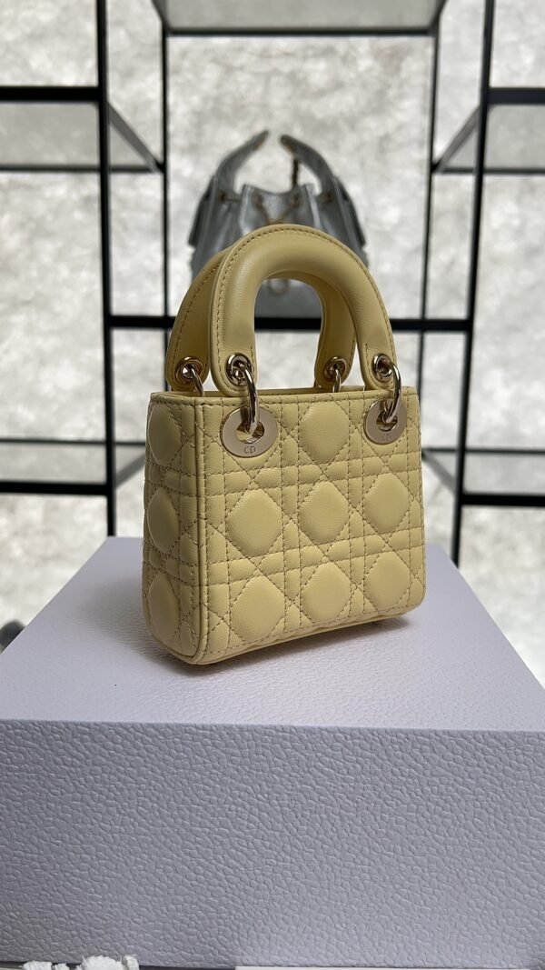 Dior Lambskin Cannage Micro Lady Dior Soft Yellow