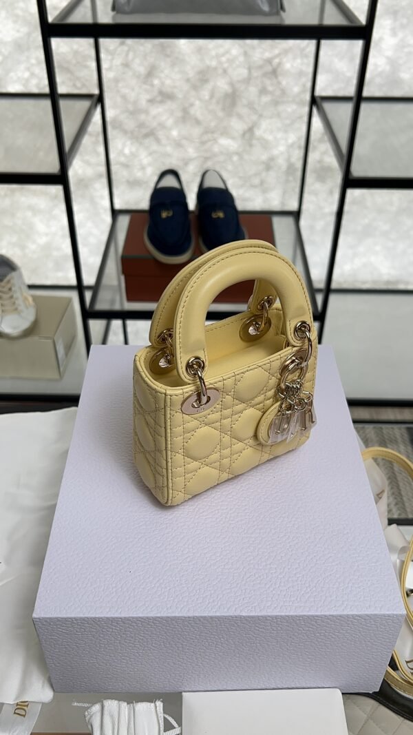 Dior Lambskin Cannage Micro Lady Dior Soft Yellow