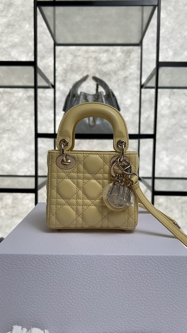 Dior Lambskin Cannage Micro Lady Dior Soft Yellow