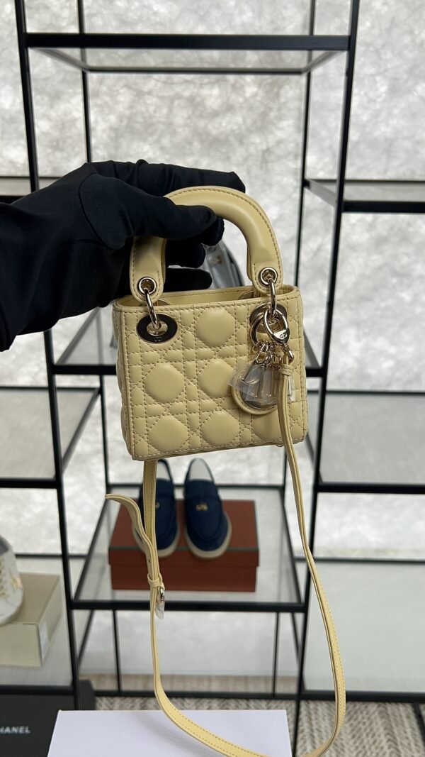 Dior Lambskin Cannage Micro Lady Dior Soft Yellow