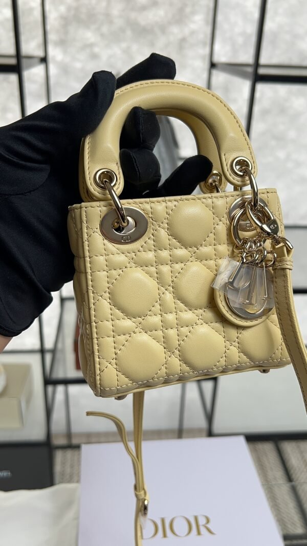 Dior Lambskin Cannage Micro Lady Dior Soft Yellow